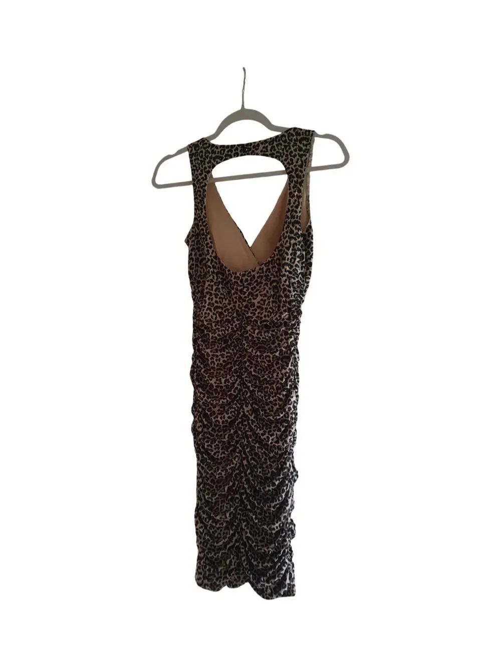Ruby Rox Leopard Ruched V‑Neck Midi Dress - Black & Cream - Picture 5 of 5